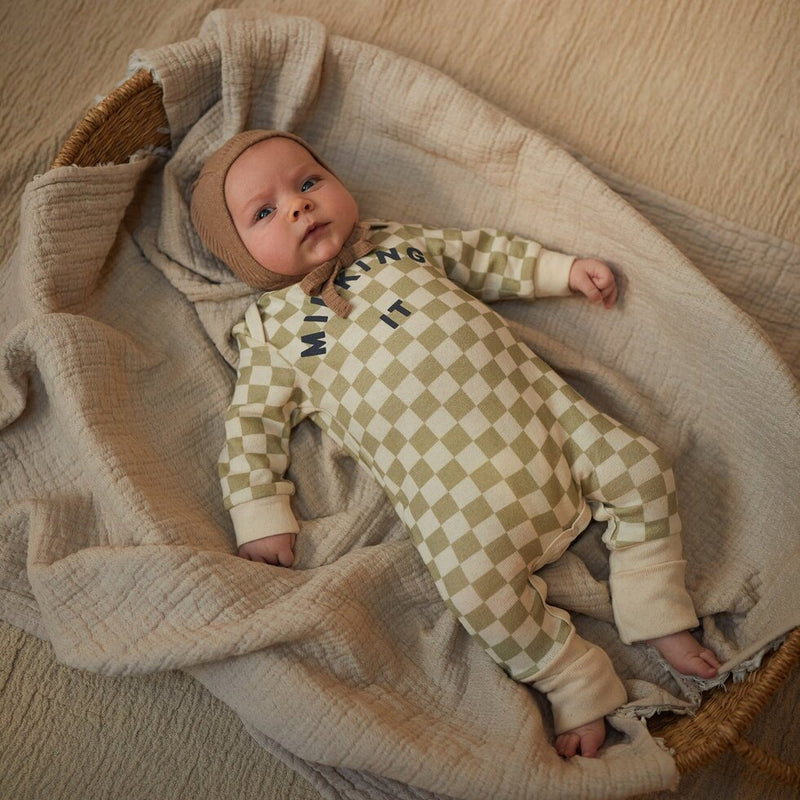 Milking It Checkerboard Onesie - Taupe