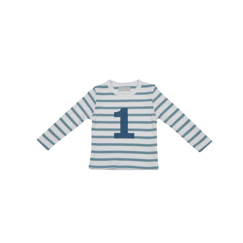 Ocean Blue & White Breton Striped Number 1 T SHIRT (Blue)