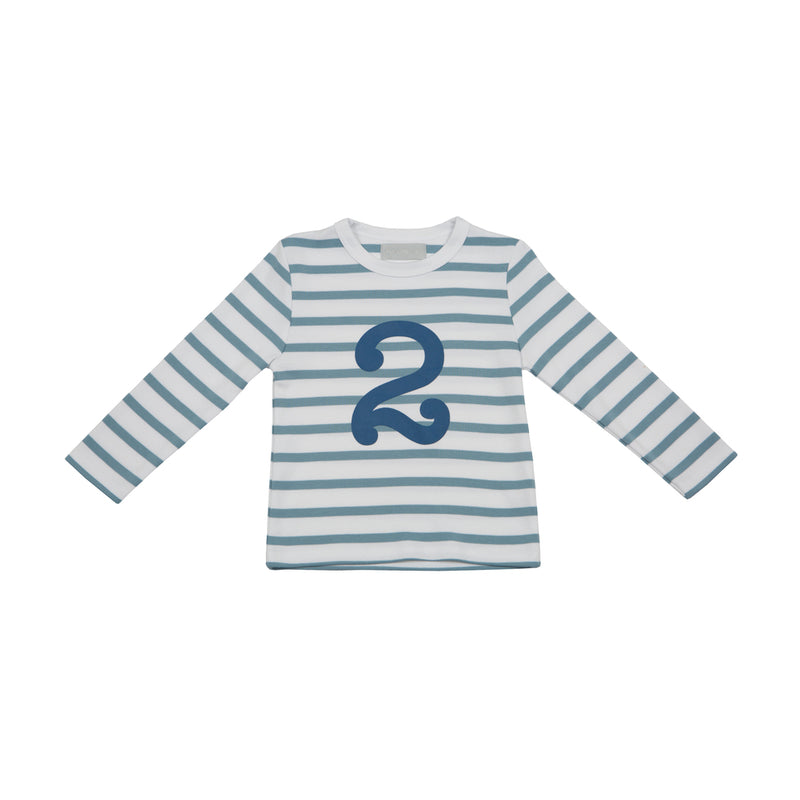 Ocean Blue & White Breton Striped Number 2 T SHIRT (Blue)