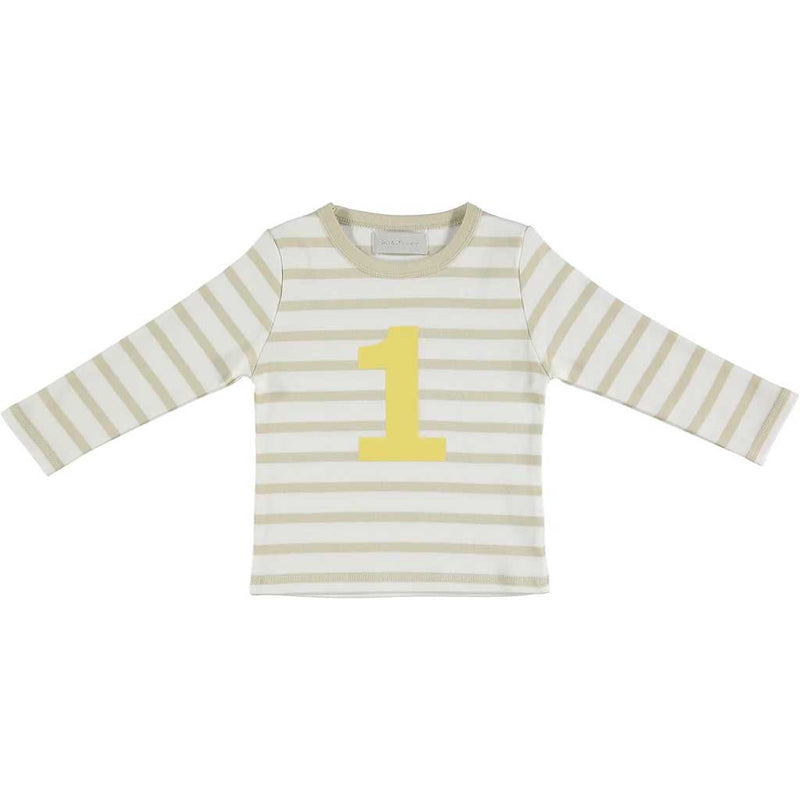 SAND & WHITE BRETON STRIPED NUMBER 1 T SHIRT