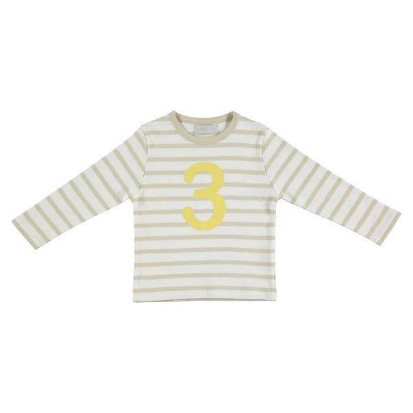 SAND & WHITE BRETON STRIPED NUMBER 3 T SHIRT