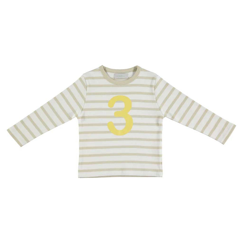 SAND & WHITE BRETON STRIPED NUMBER 3 T SHIRT