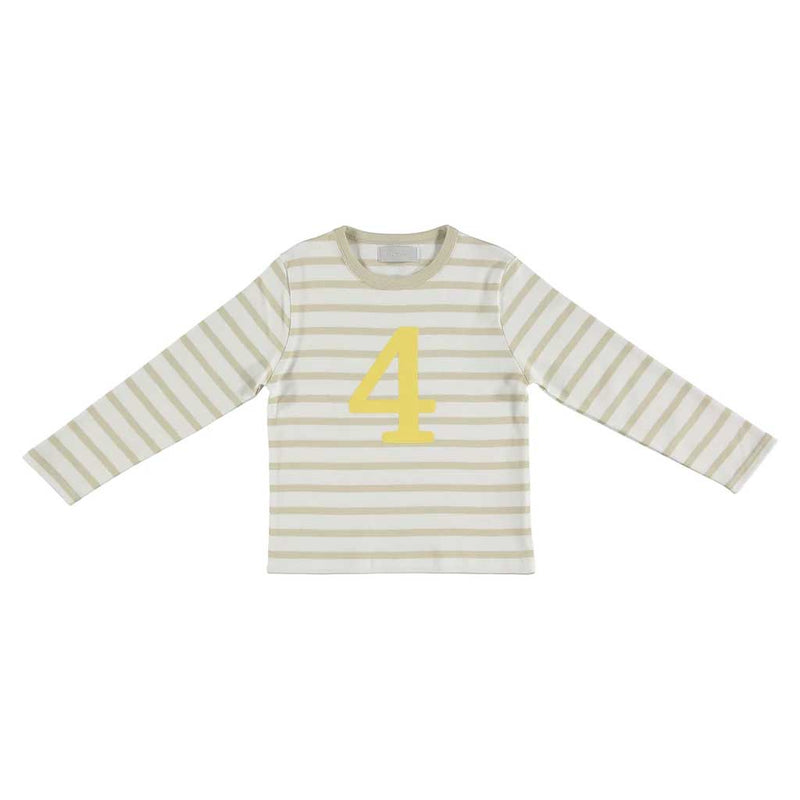 SAND & WHITE BRETON STRIPED NUMBER 4 T SHIRT