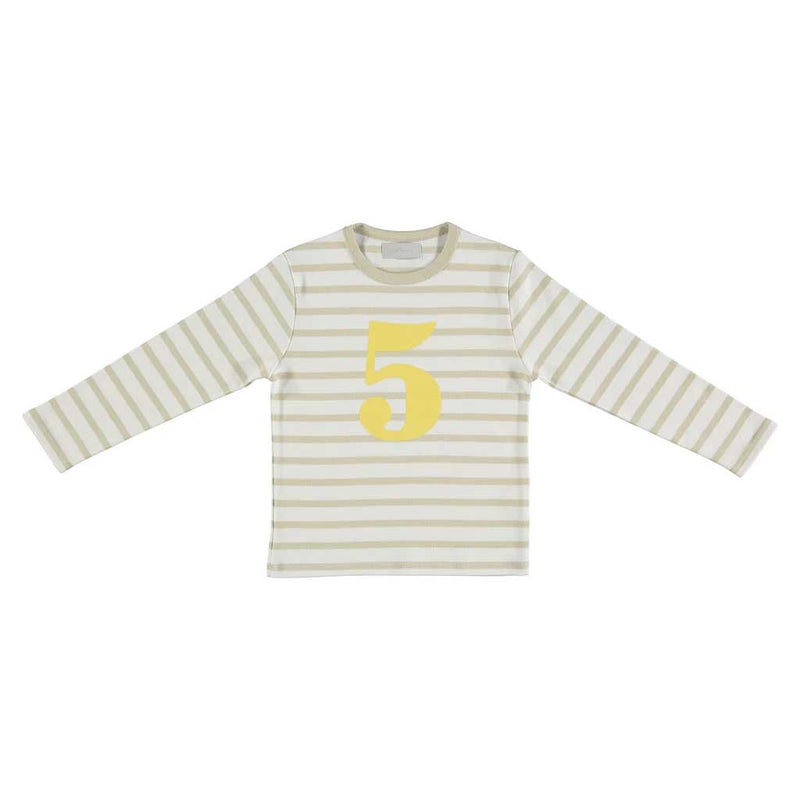 SAND & WHITE BRETON STRIPED NUMBER 5 T SHIRT