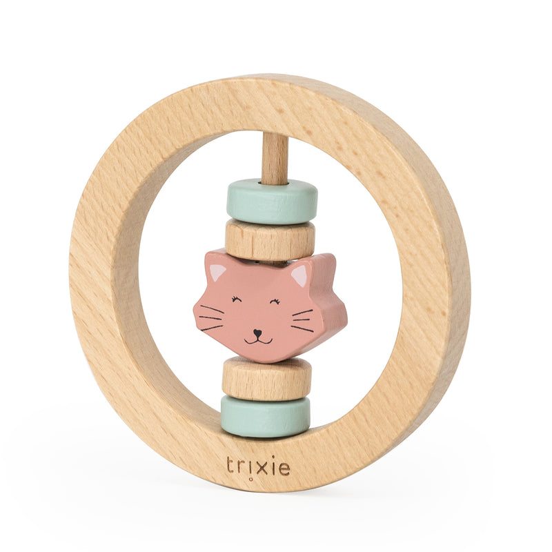 Wooden round rattle - Mrs. Cat